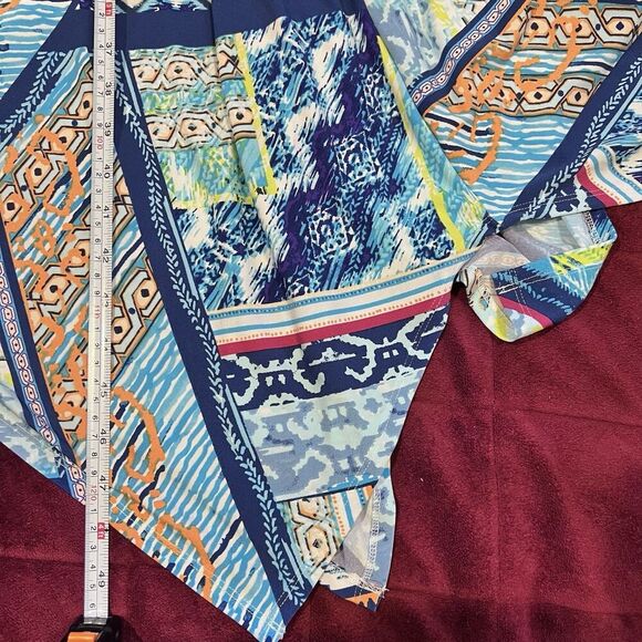 Chico's Handkerchief Hem Mixed Media Asymmetric Twist Dress 2 Petite Stretch - Picture 11 of 11